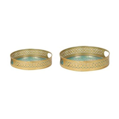 Round Green Pichwai Tray (Set of 2)