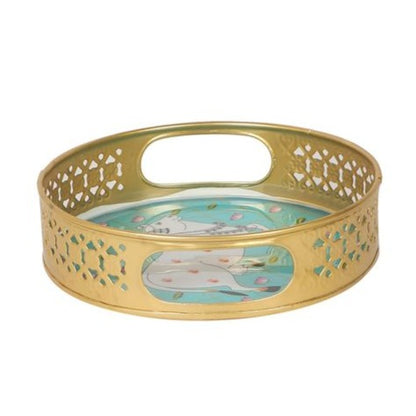 Round Green Pichwai Tray (Set of 2)