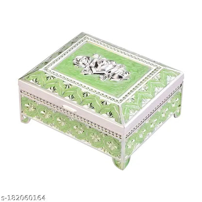 Decorative Green Enamel Jewelry Box – Floral Design