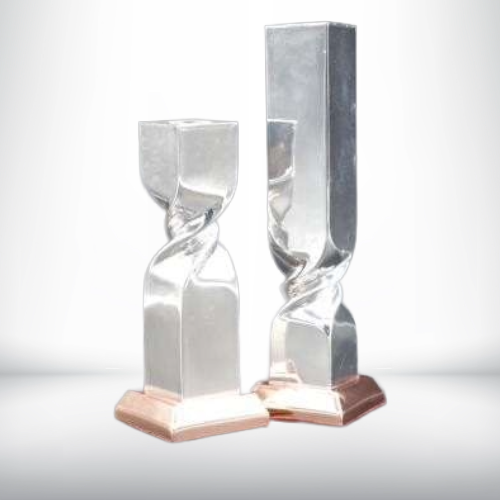 Ethereal Twist 999 pure silver plated candle stand set modern luxury home decor UphaarOnline