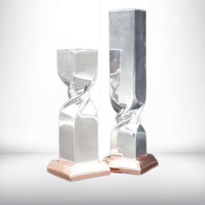 Ethereal Twist 999 pure silver plated candle stand set modern luxury home decor UphaarOnline