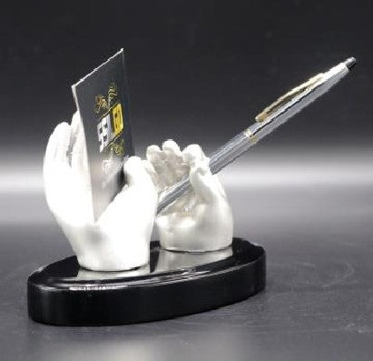 Grace Hold 999 pure silver plated hand desk organizer pen and card holder UphaarOnline