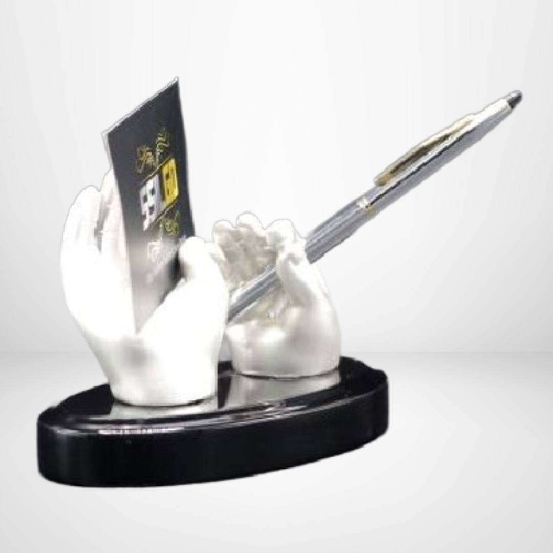Grace Hold 999 pure silver plated hand desk organizer pen and card holder UphaarOnline