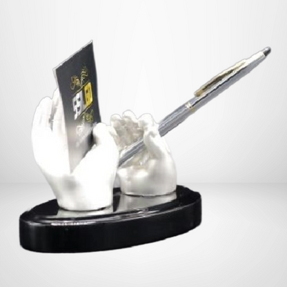 Grace Hold 999 pure silver plated hand desk organizer pen and card holder UphaarOnline