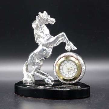 Imperial Stallion 999 pure silver plated horse desk clock luxury office decor UphaarOnline