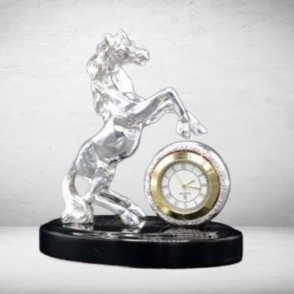 Imperial Stallion 999 pure silver plated horse desk clock luxury office decor UphaarOnline