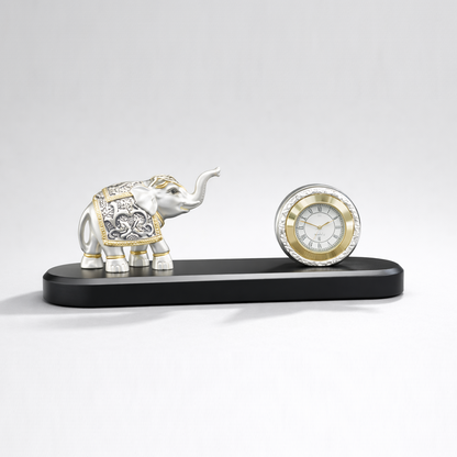 Majestic Ivory 999 pure silver plated elephant desk clock luxury home decor UphaarOnline