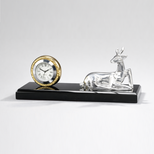 Serene Grace 999 pure silver plated deer desk clock luxury home decor UphaarOnline