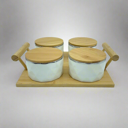 Takisso four-piece ceramic dry fruit container set with wooden lids