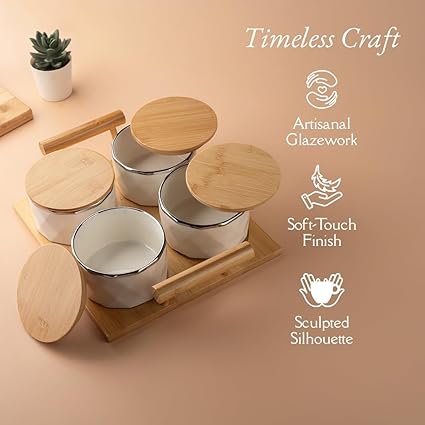 Takisso ceramic containers with airtight wooden lids for dry fruits and candies