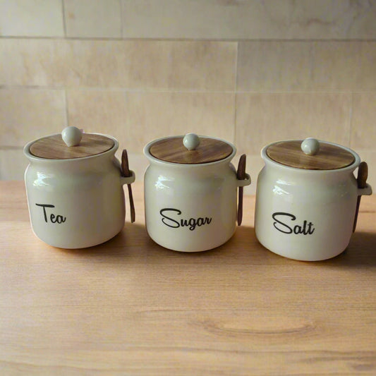 Ivory Matka Tea, Sugar, Salt Solid Ceramic Containers