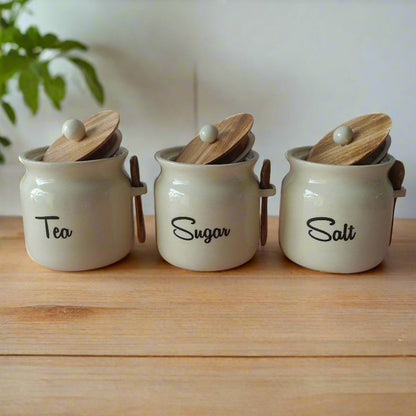 Ivory Matka Tea, Sugar, Salt Solid Ceramic Containers