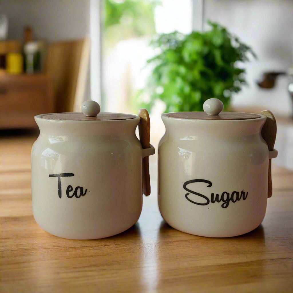 Ivory Matka Tea, Sugar, Solid Ceramic Containers