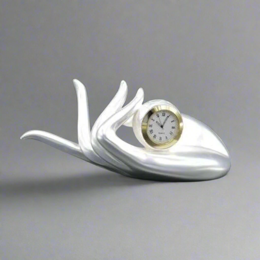 Timeless Grace 999 pure silver plated hand sculpture desk clock luxury home office decor UphaarOnline